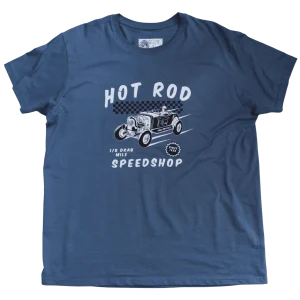 T-shirt bleu "Hot Rod Speedshop" — Garage Spirit Edition