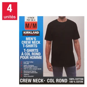 Kirkland Signature - Ensemble de 4 t-shirts à col rond pour homme