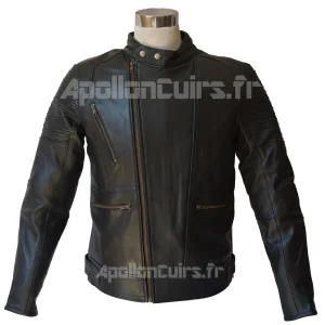 Blouson Moto Rétro Vintage  Homme en Cuir Noir