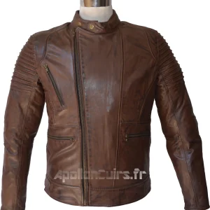 Blouson Moto Rétro Vintage Marron Homme en Cuir