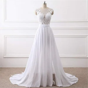 Robe de mariée simple en chiffon blanc avec fente, robes de soirée charmantes, robes de cérémonie.