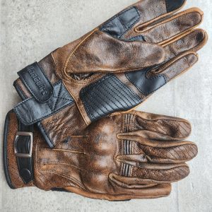 Gants Moto 100% Cuir Marron Vieilli Vintage