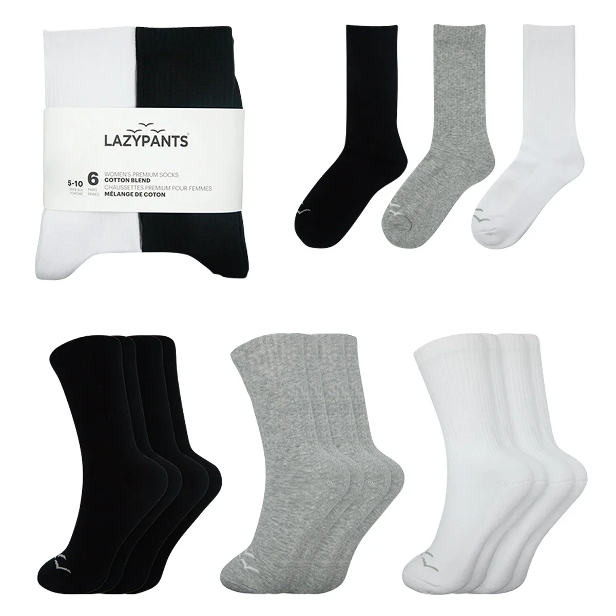 LAZYPANTS - Chaussettes en coton de qualité supérieure pour femmes, 6-paires – Image 3
