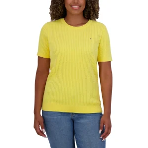 Tommy Hilfiger - Chandail à point de torsade à manches courtes pour femmes