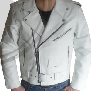 Blouson Moto Homme Style Perfecto Blanc