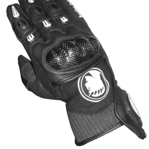 Gants Moto en Cuir et Textile Noir et Blanc