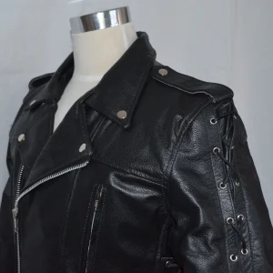 Blouson Moto Homme Style Perfecto Noir Avec Lacets