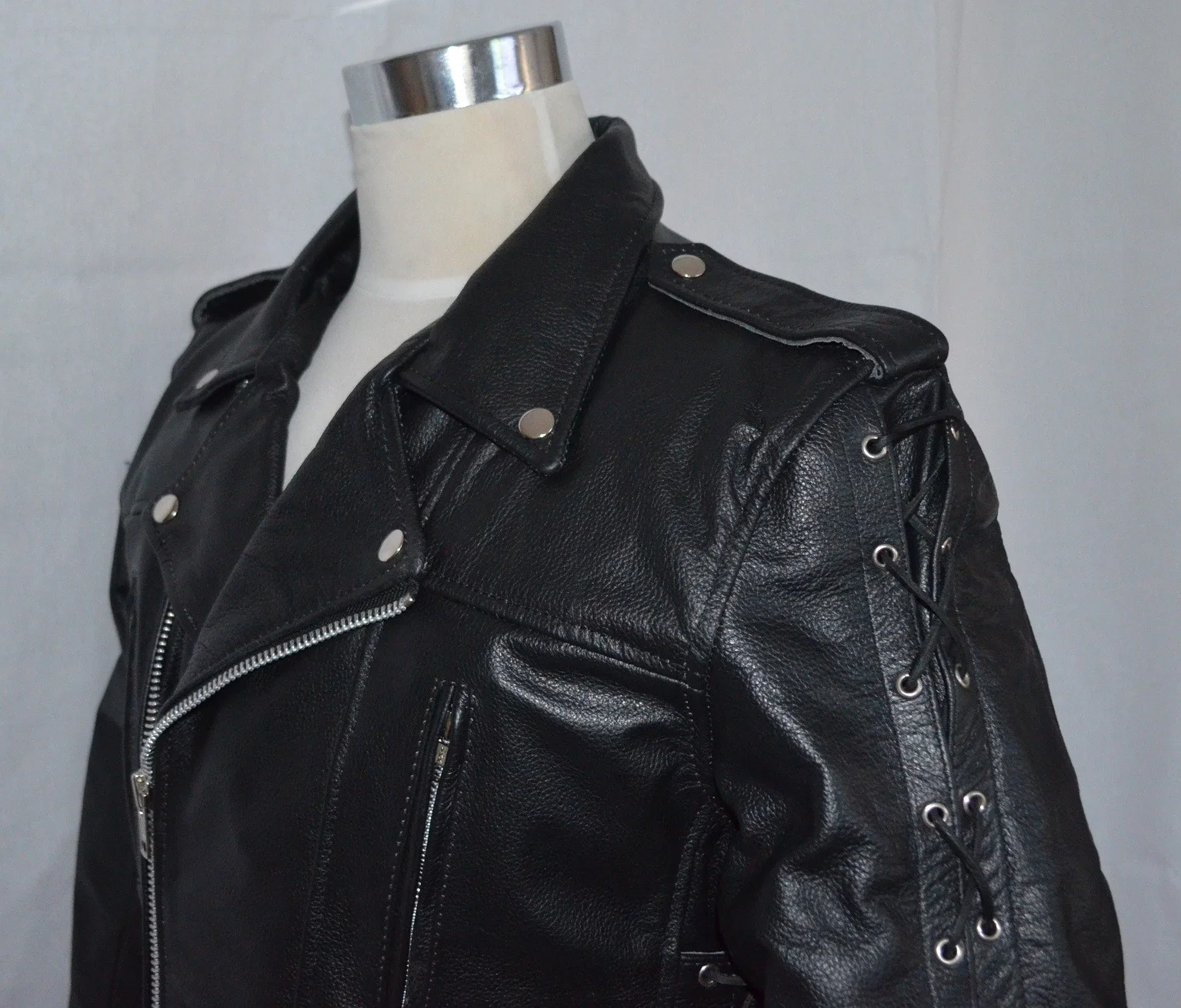 Blouson Moto Homme Style Perfecto Noir Avec Lacets