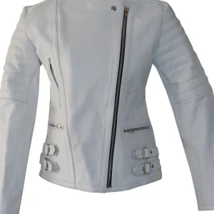 Blouson Moto Femme Style Perfecto Blanc