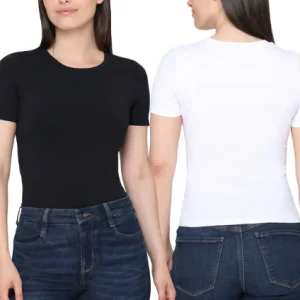 Tahari - T-shirt sans couture lisse pour femmes, emballage de 2
