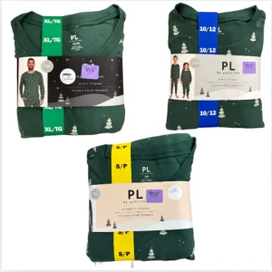 Ensemble pyjama vert foncé imprimé sapins de Noël pour famille