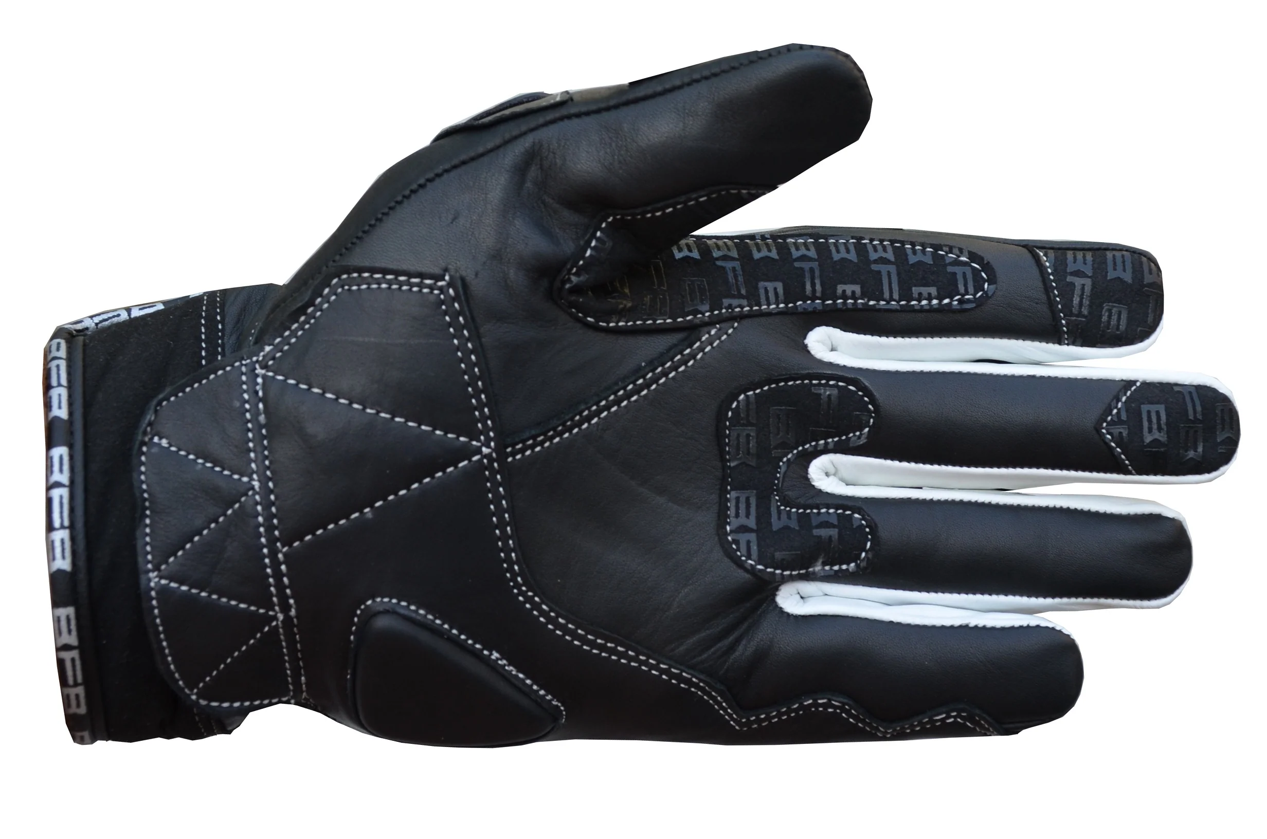 Gants Moto RACING courts en Cuir Noir et Blanc – Image 2