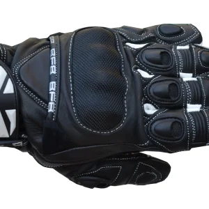 Gants Moto RACING courts en Cuir Noir et Blanc