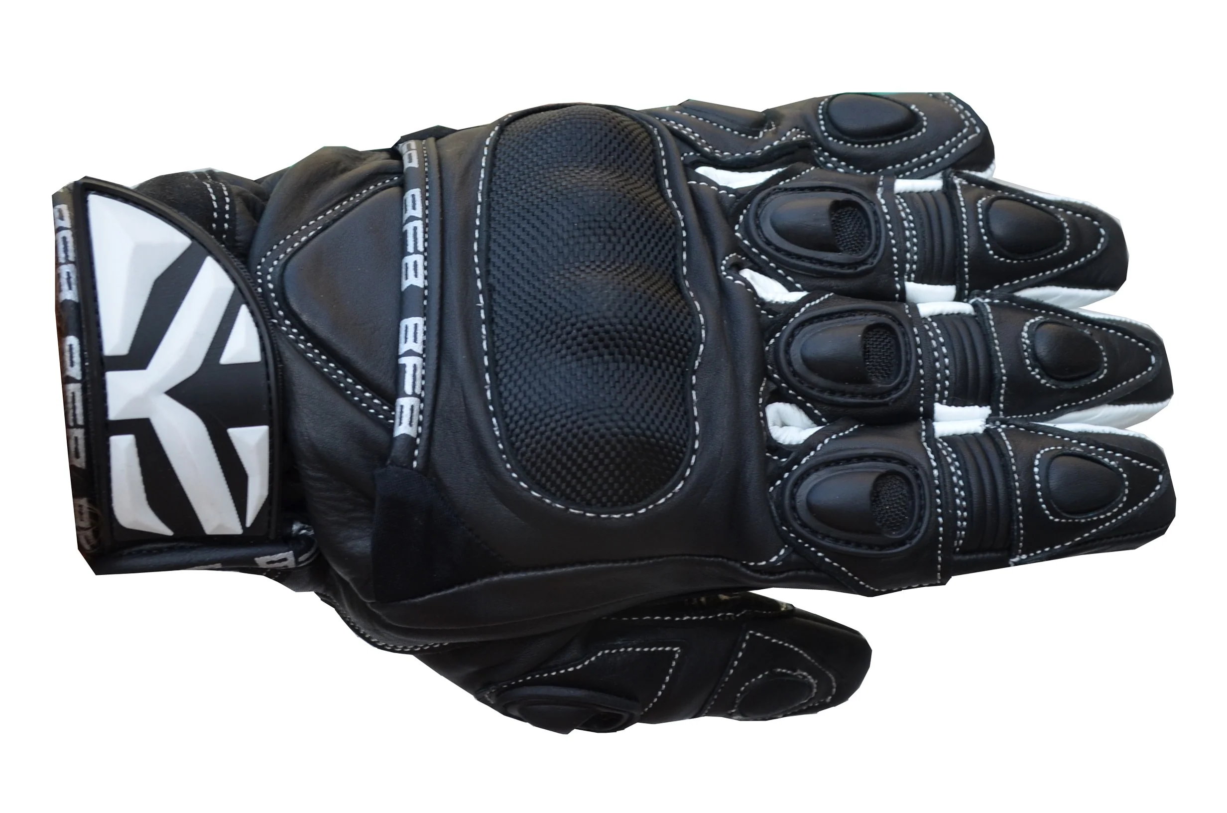 Gants Moto RACING courts en Cuir Noir et Blanc