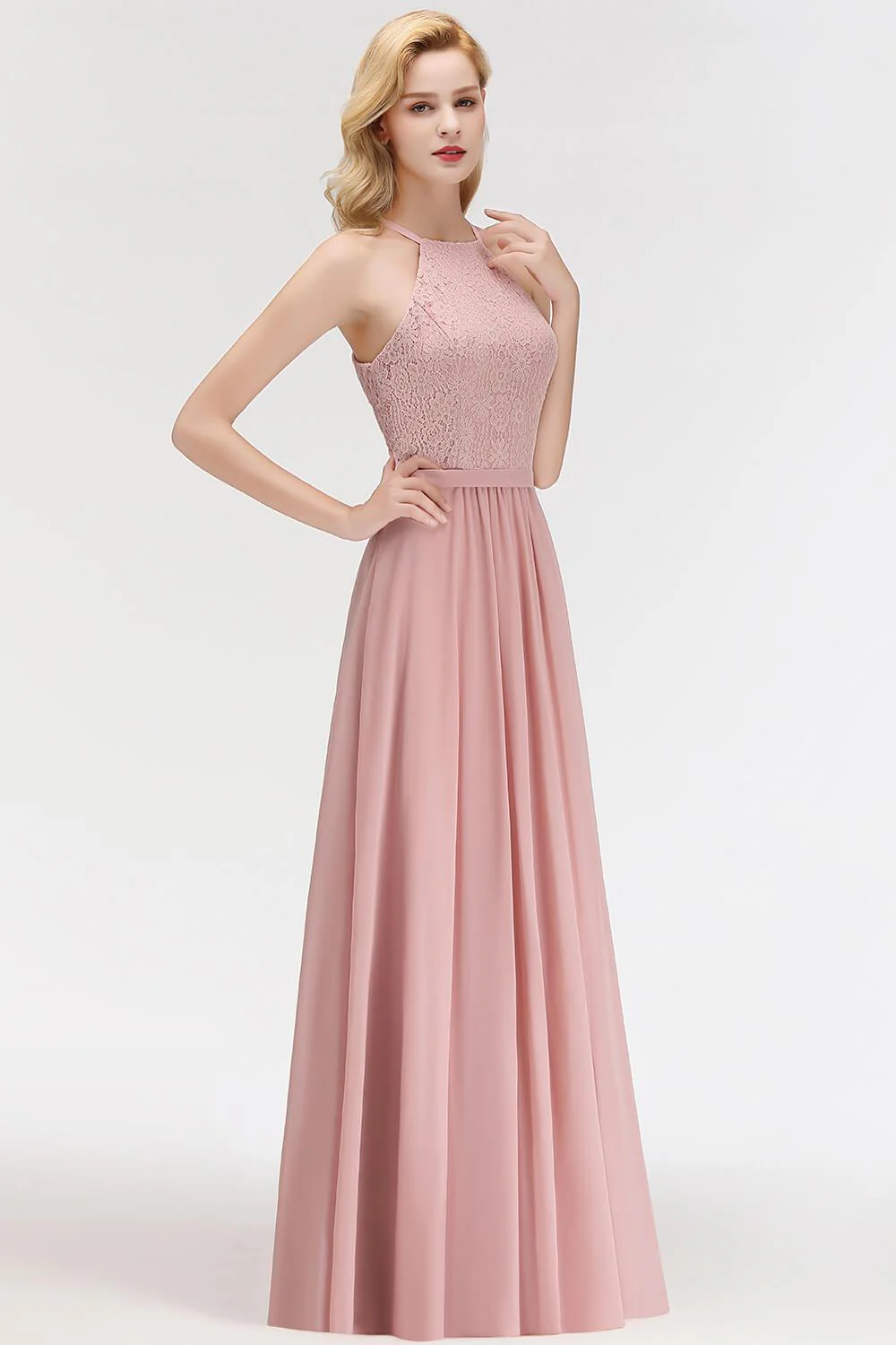 Robe Demoiselle d'Honneur Rose Dentelle