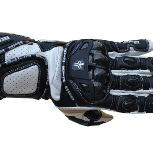 Gants Moto RACING en Cuir Noir et Blanc
