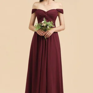 Robe Longue Demoiselle d'Honneur Bordeaux