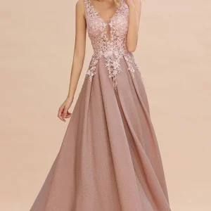 Robe Rose Poudré Dentelle Demoiselle d'Honneur