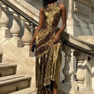 Robe de soirée pailletée dorée