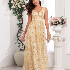 Robe dorée femme motifs fleurs