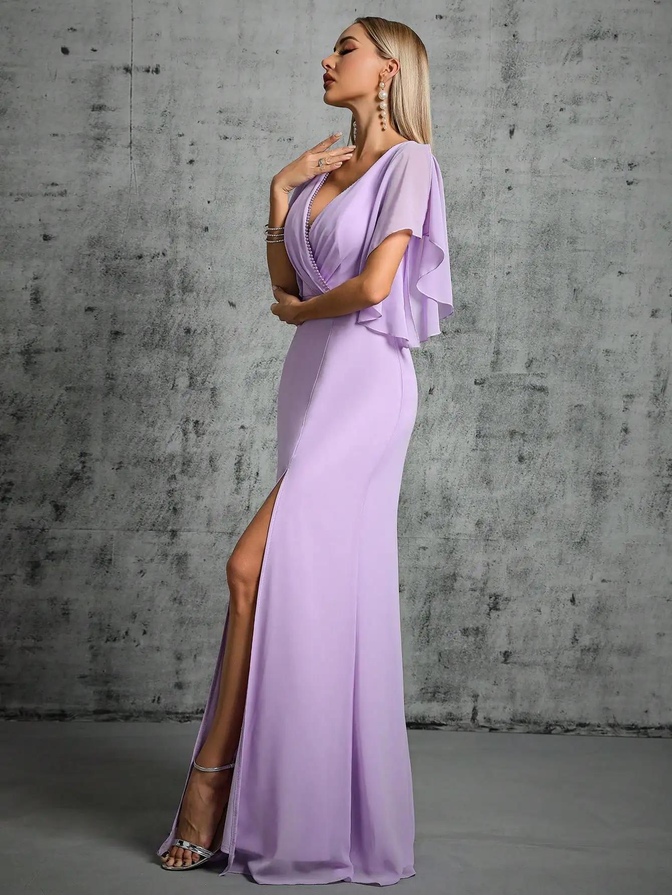 Robe demoiselle d’honneur longue violet clair – Image 6