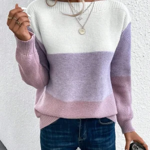 Pull Tricolore Élégant pour Femme – Confortable et Casual