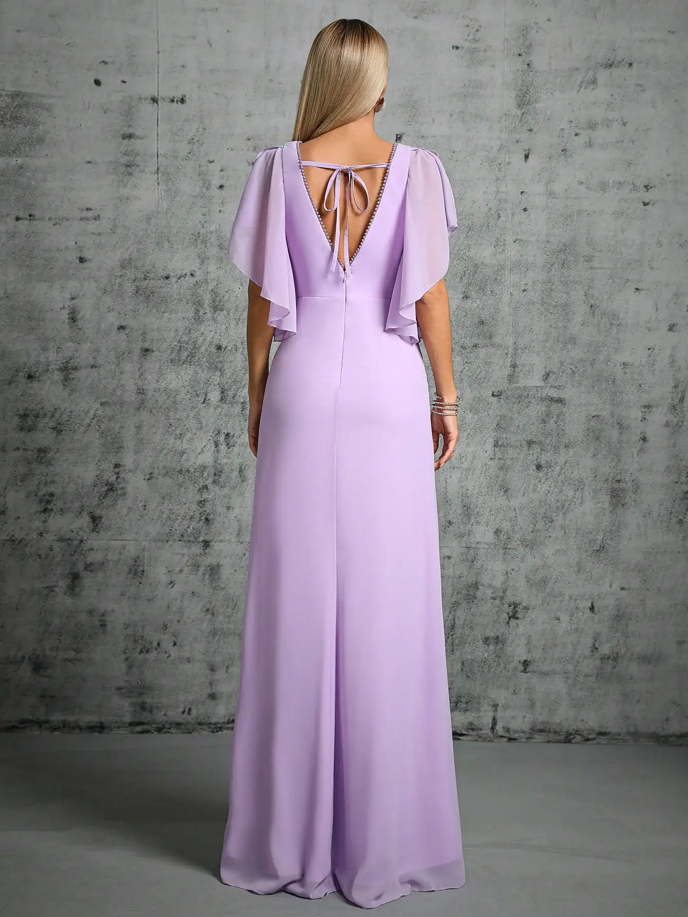 Robe demoiselle d’honneur longue violet clair – Image 3