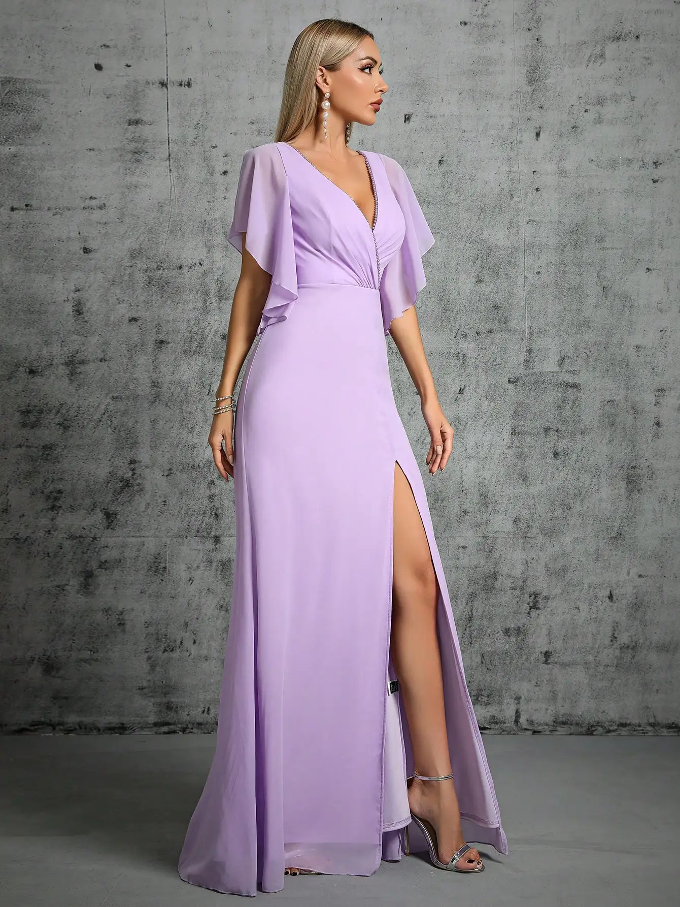 Robe demoiselle d’honneur longue violet clair – Image 7