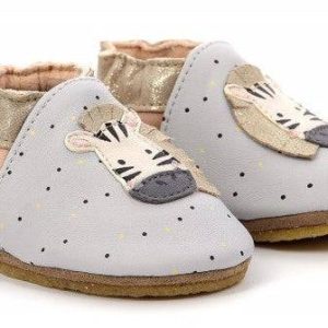 Chaussons Robeez gris et rose motif zèbre