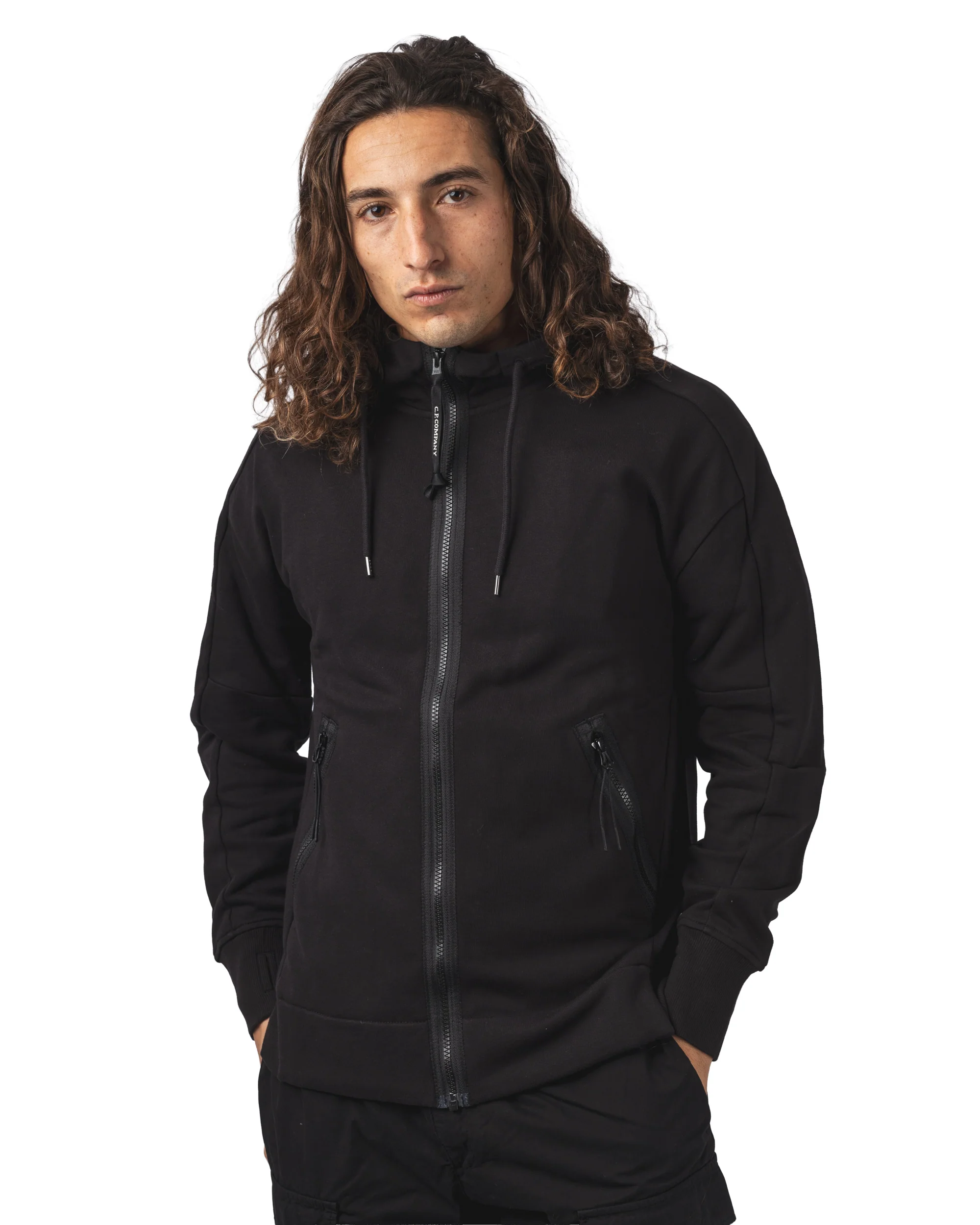 Diagonal Raised Fleece Hooded Full Zip Sweatshirt – Image 2