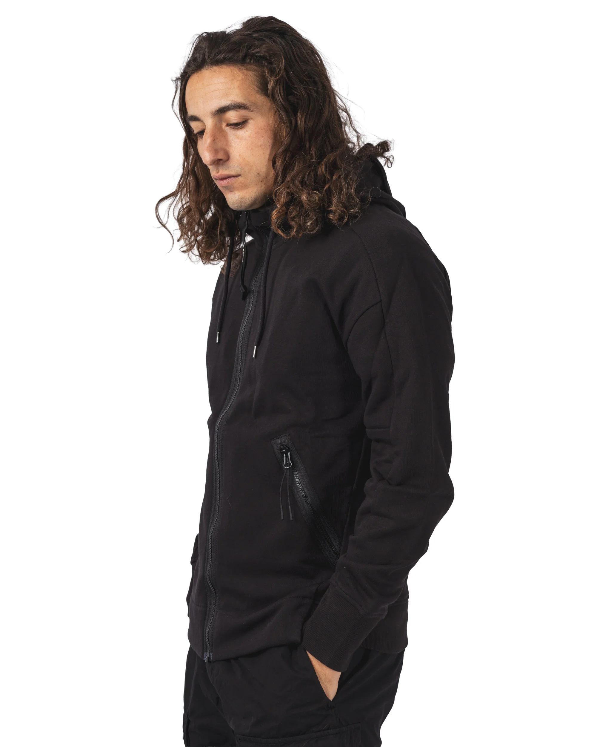 Diagonal Raised Fleece Hooded Full Zip Sweatshirt – Image 4