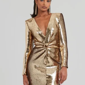 Robe à sequins dorée chic