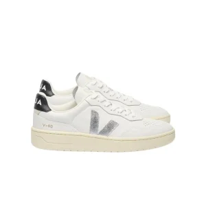 Baskets V-90 Leather White Silver Black