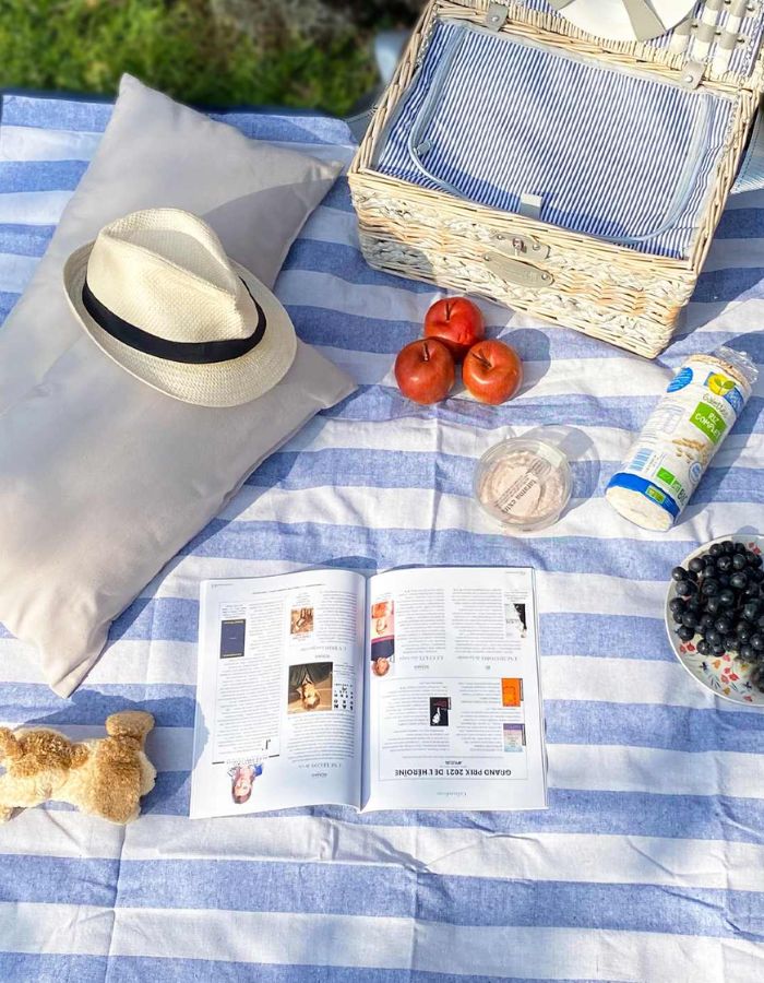 Nappe pique-nique Bleu Ciel et Blanc à revers imperméable – Image 5